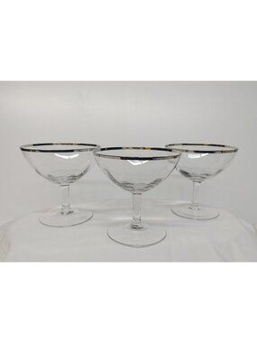 Platinum Rimmed Clear Crystal  Glasses Set of 3 Sets 4"X4" New